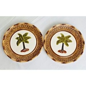 EUC!!! Set of 2 Certified Int'l Bahama Palms Embossed 8.5" Salad/Dessert Plates